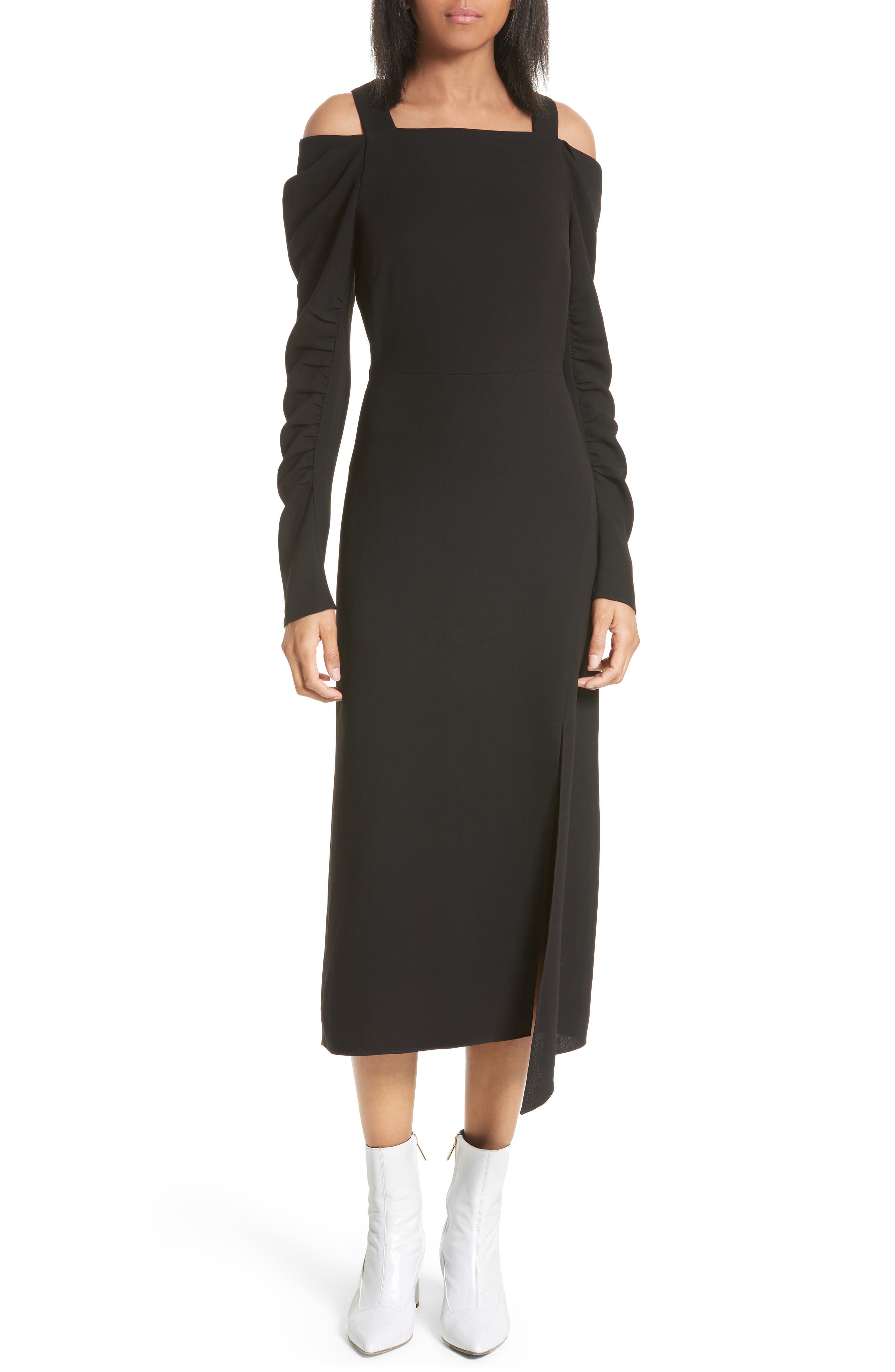 tibi cold shoulder dress