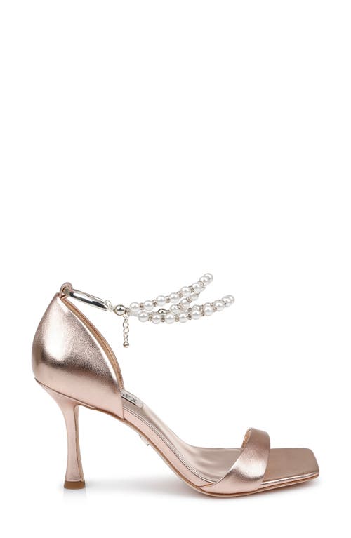 Badgley Mischka Loretta Metallic Pearly-strap Sandals In Champagne