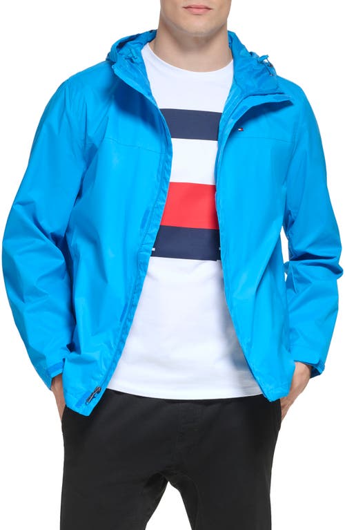 Shop Tommy Hilfiger Hooded Rain Slicker Jacket In Swedish Blue