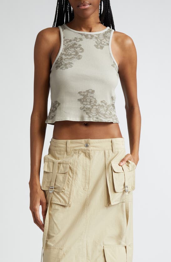 Shop Acne Studios Elaia Midsummer Floral Crop Stretch Cotton Rib Tank In Sage Green