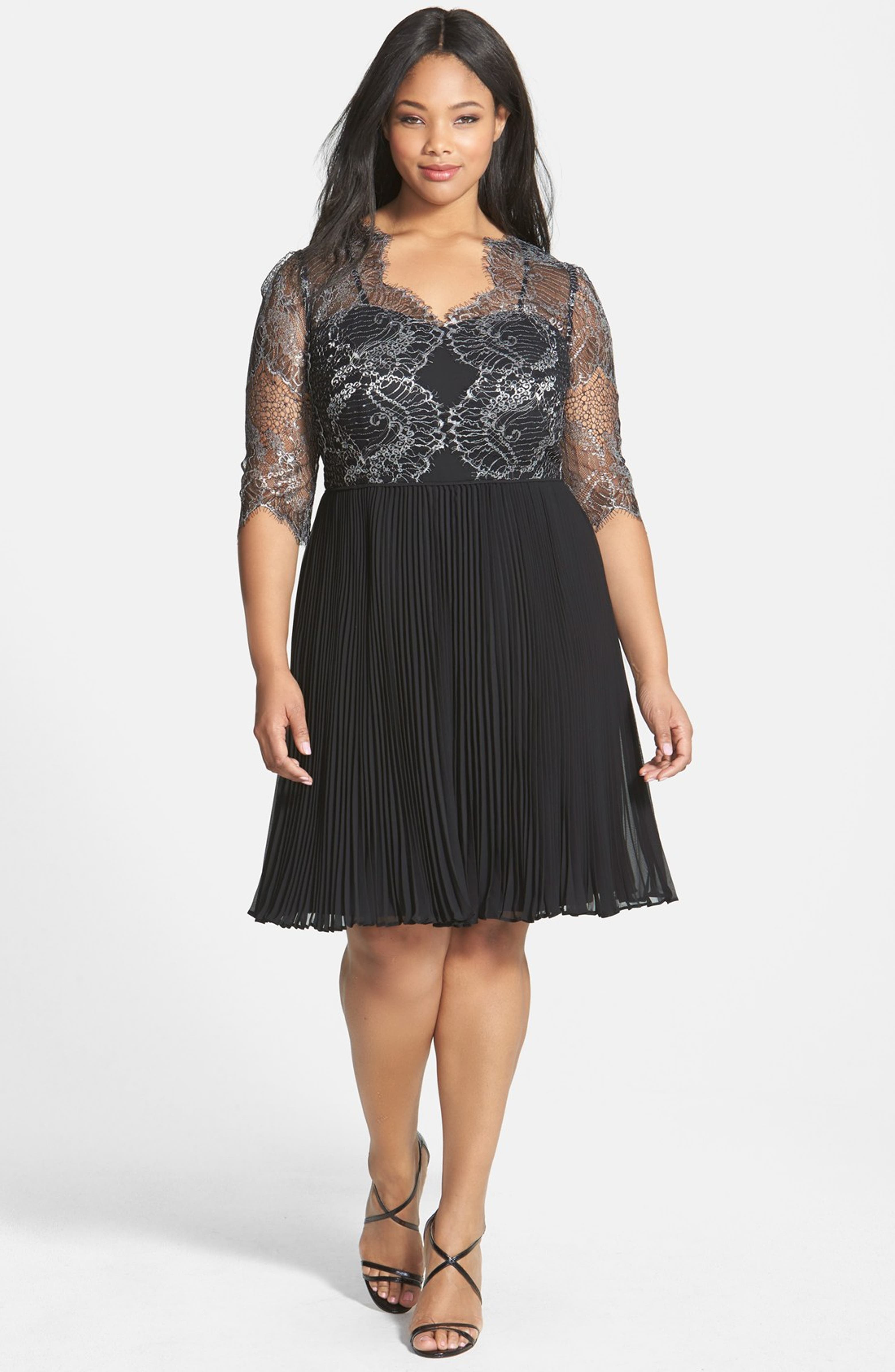 Adrianna Papell Lace Overlay Pleated Cocktail Dress (Plus Size) | Nordstrom