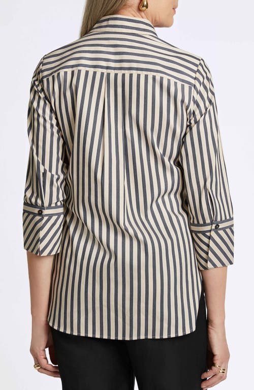 Foxcroft Madison Stripe Stretch Cotton Blend Top In Black/neutral