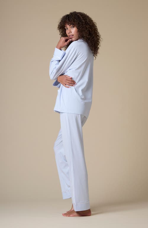 Shop Kip. Kip Luxe Stretch Cotton Pajama Set In Mist Blue