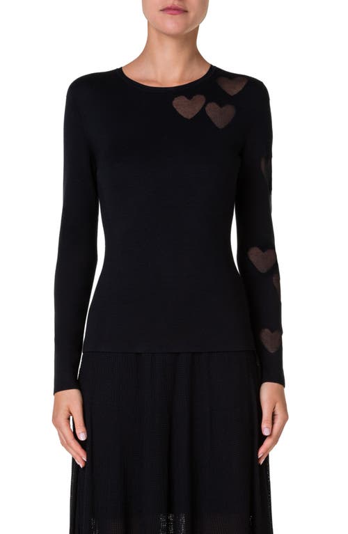 Akris Transparent Heart Intarsia Knit Silk Blend Sweater in Black