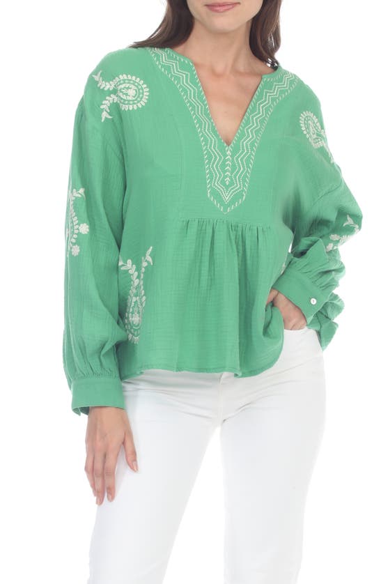 Rain Embroidered Long Sleeve Tunic In Kelly Green