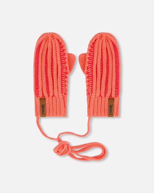 Deux Par Deux Baby Girl's Knit Mittens With Cord Coral at Nordstrom