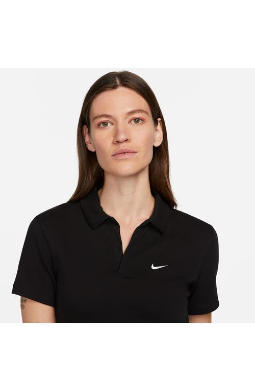 Shop Nike Essentials Stretch Crop Polo In Black/white