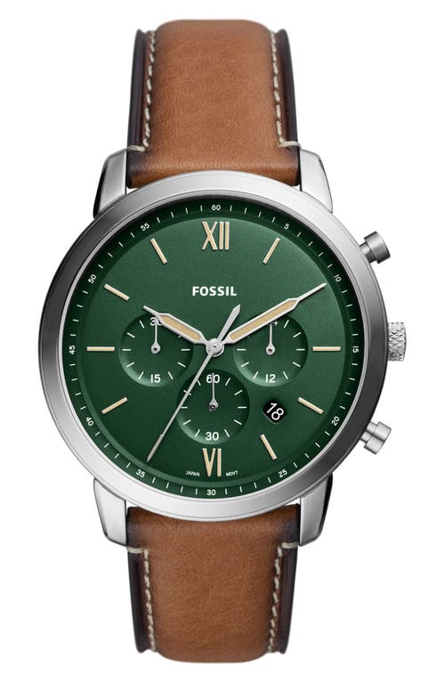 Fossil Men's Neutra Chronograph Brown Leather Strap Watch, 44mm In Silver/brown