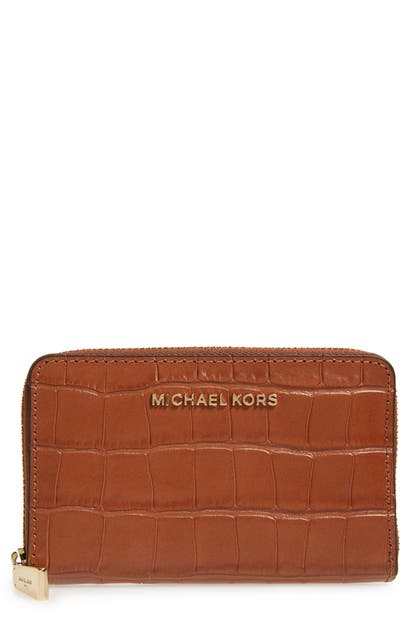 Click to view more detailed imagery on our partner's website Michael Michael Kors Jet Set Small Zip-around Croco Card Case Wallet In Chestnut