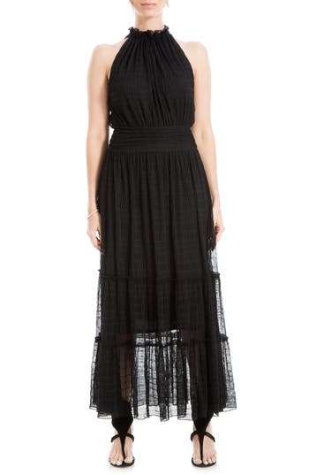 Max Studio Mock Neck Lace Mesh Dress In Black