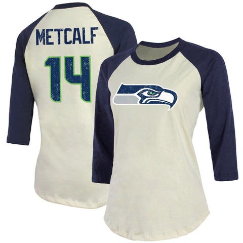 Majestic Threads Women's Dk Metcalf College Navy/White Seattle Seahawks Drip-Dye Player Name & Number Tri-Blend Crop T-Shirt, Size Medium at Nordstrom