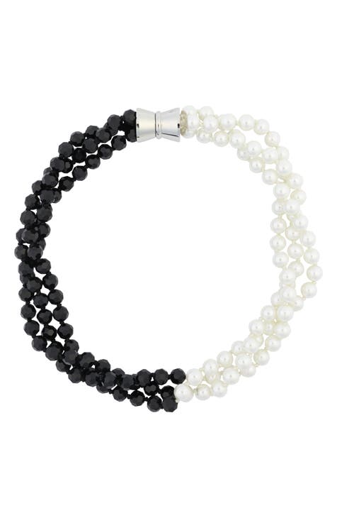 Imitation Pearl & Bead Two-Tone Necklace