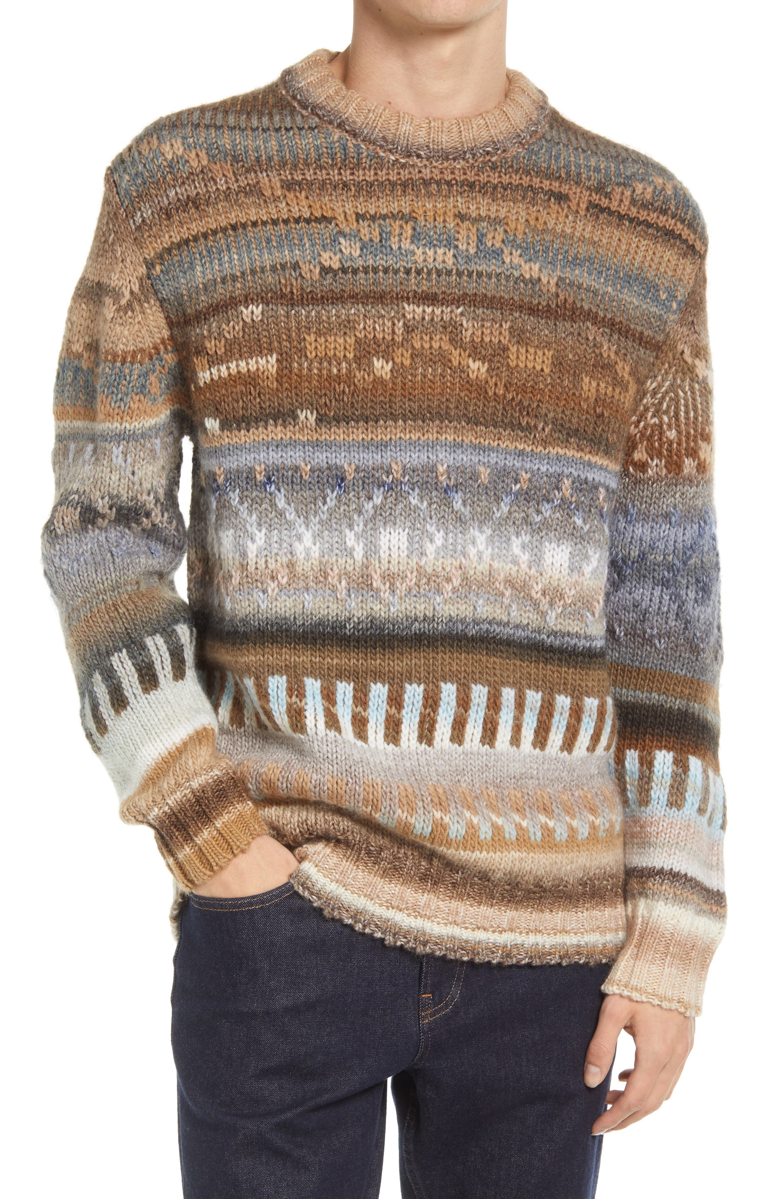 Pringle Faldo Men's Crewneck Sweater - 100% Cotton - Grey, Black, Red Striped - Sizes M,L,XL