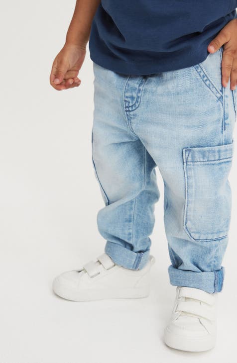 Loose Fit Wide Leg Cargo Jeans - White - Kids