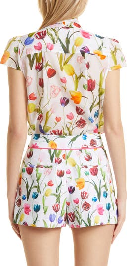 Jeannie Bow Cap Sleeve Cotton & Silk Button-Up Blouse