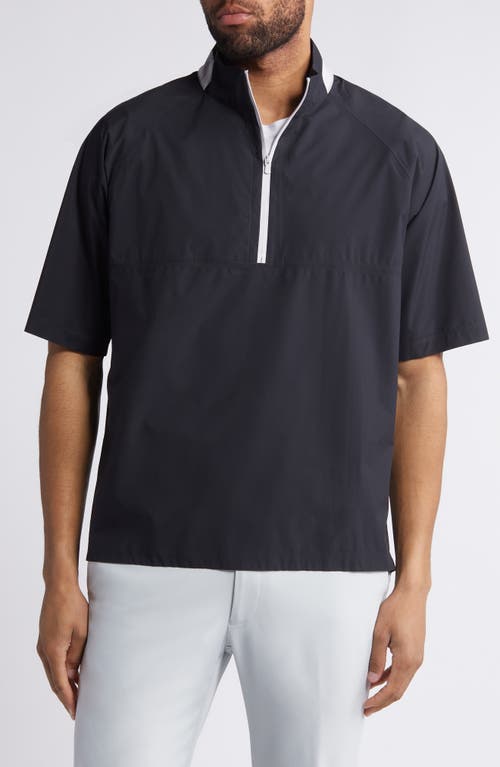 Johnnie-o Stealth Stowable Short Sleeve Pullover Rain Jacket In Black