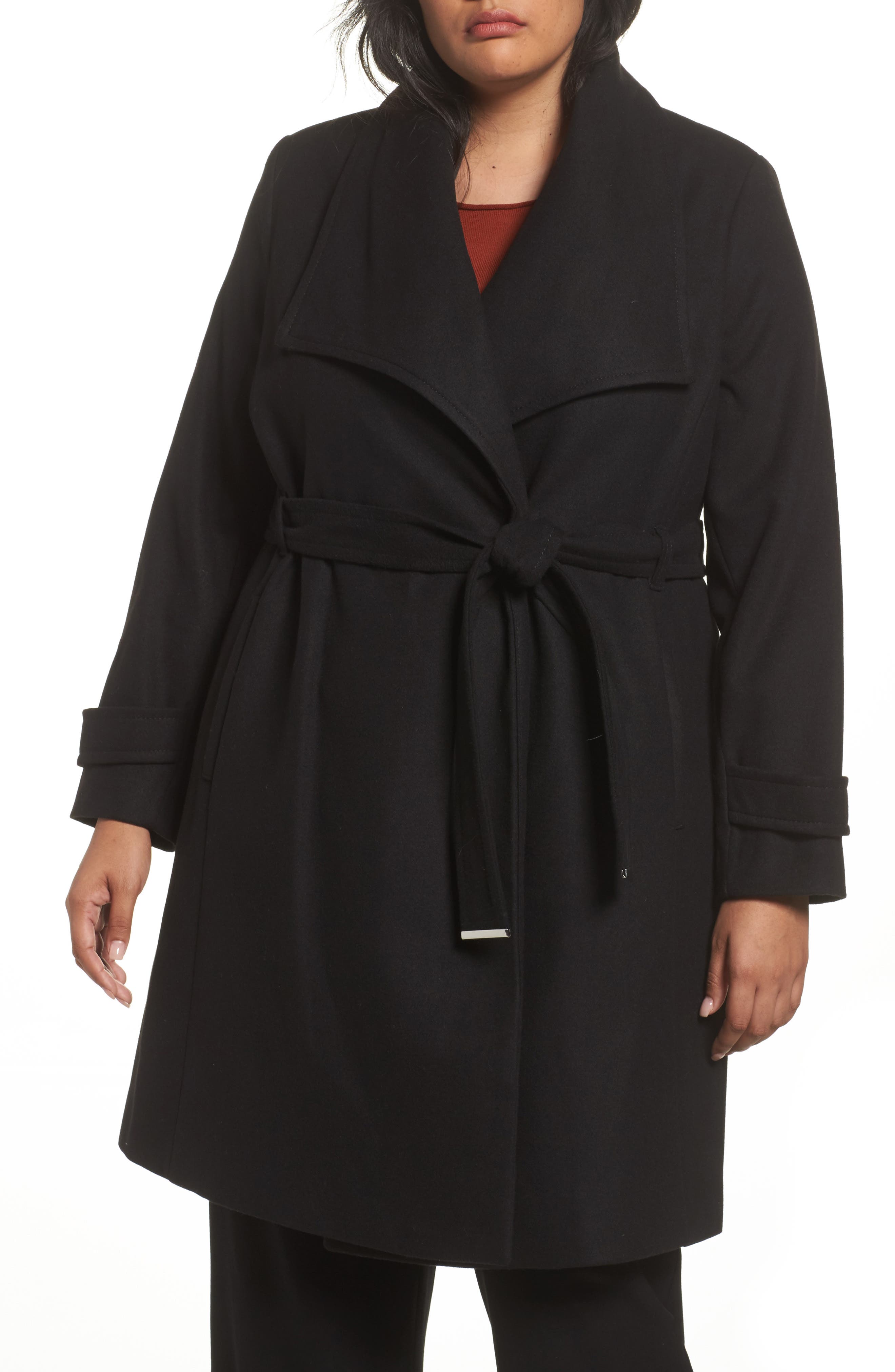 plus size belted wrap coat