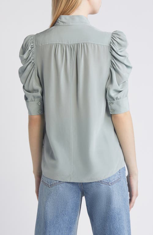 Shop Frame Gillian Puff Sleeve Silk Blouse In Sage