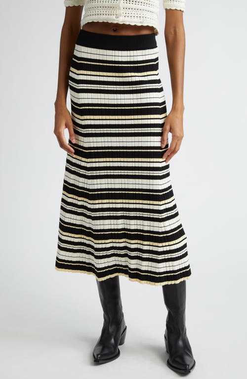 Ganni Futute Rib Stripe Midi Skirt In Ivory Multicolour