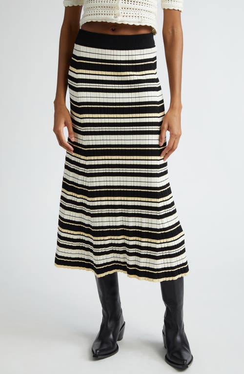 Shop Ganni Futute Rib Stripe Midi Skirt In Ivory Multicolour