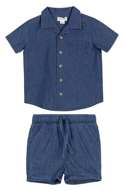 MILES THE LABEL Organic Cotton Chambray Short Sleeve Shirt & Shorts Set Blue Denim at Nordstrom,