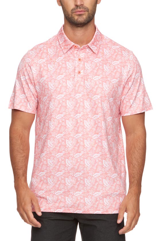 Flag And Anthem Queensbury Tropical Print Performance Polo In Coral Combo