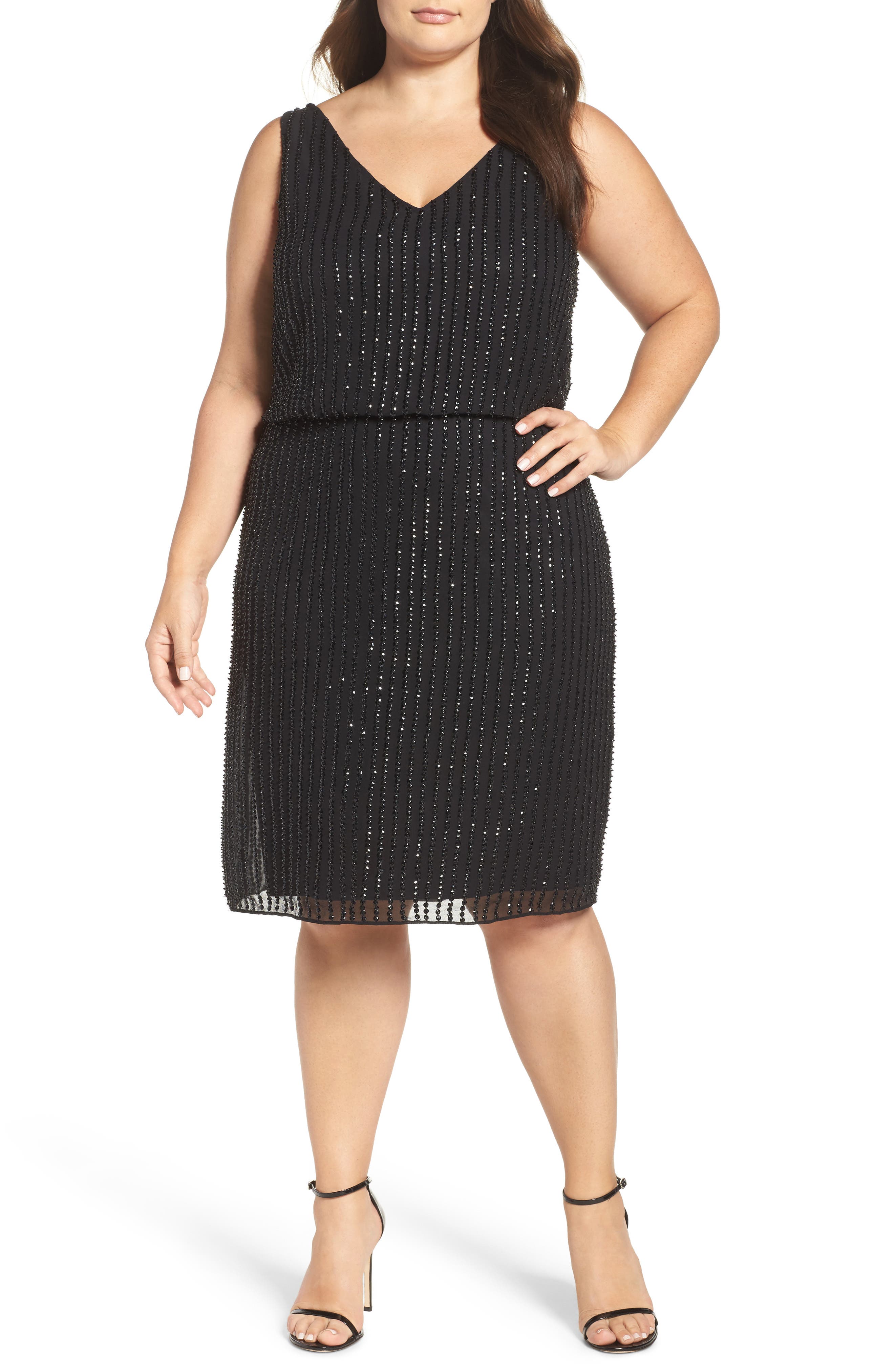 Adrianna Papell Beaded Blouson Cocktail Dress (Plus Size) Nordstrom