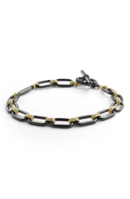 Lagos Signature Caviar Ceramic Link Bracelet In Black/gold