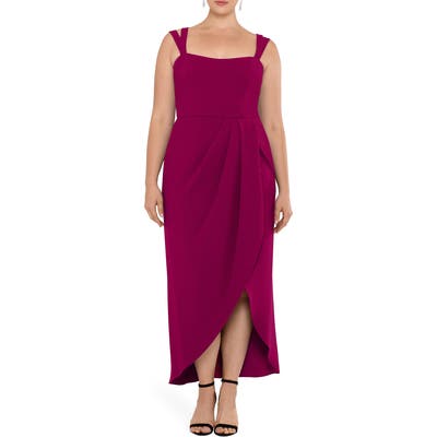 Plus Size Xscape Side Ruched Double Strap Crepe Gown, Pink