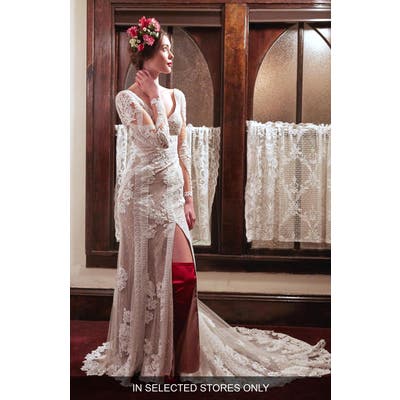Willowby Foxglove Front Slit Lace Gown, Size IN STORE ONLY - Ivory