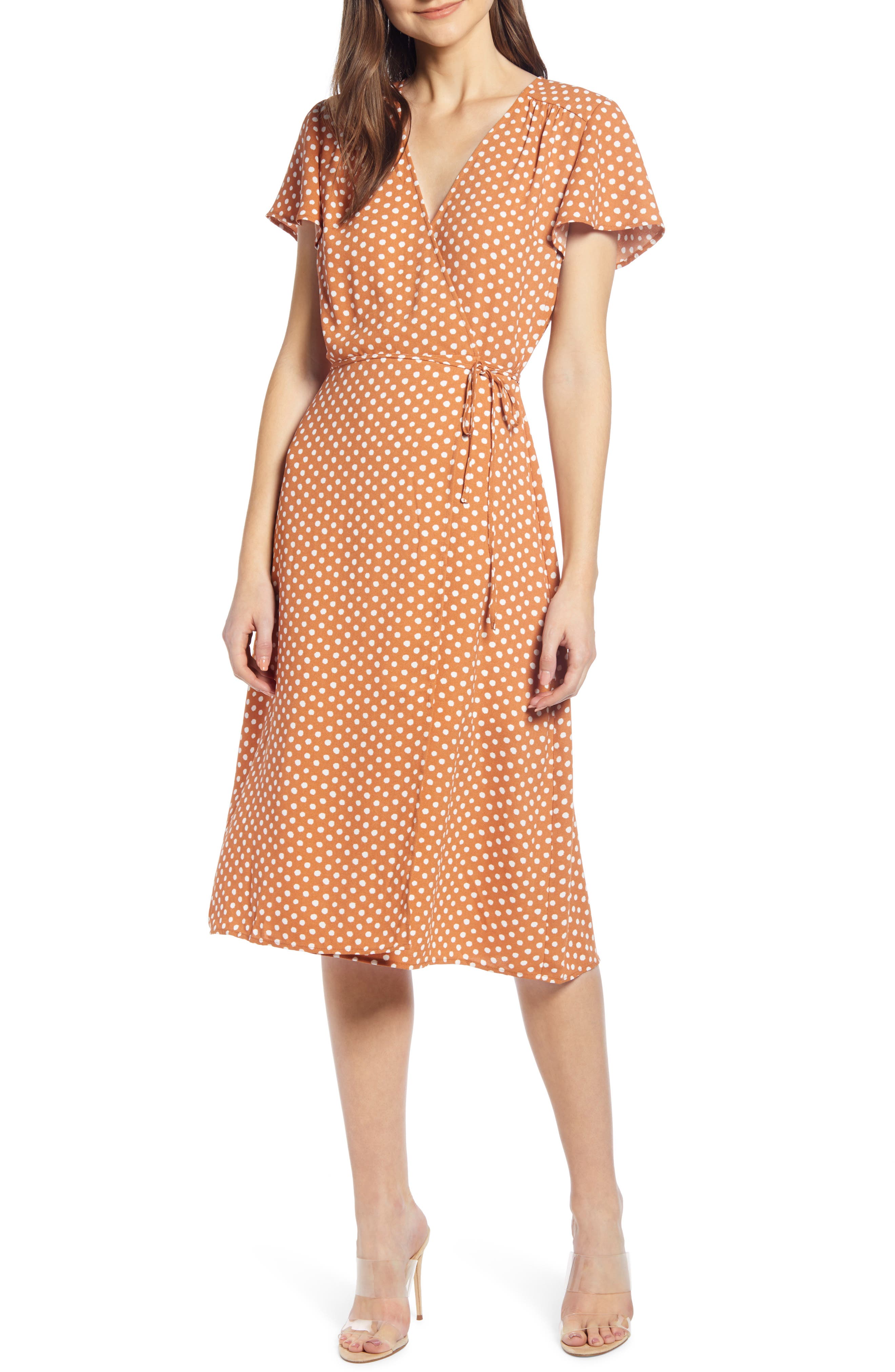 Leith Midi Wrap Dress, Brown