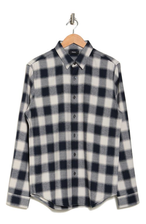 Shop Theory Rammy Flannel Cotton Button-up Shirt In Eclipse/plush