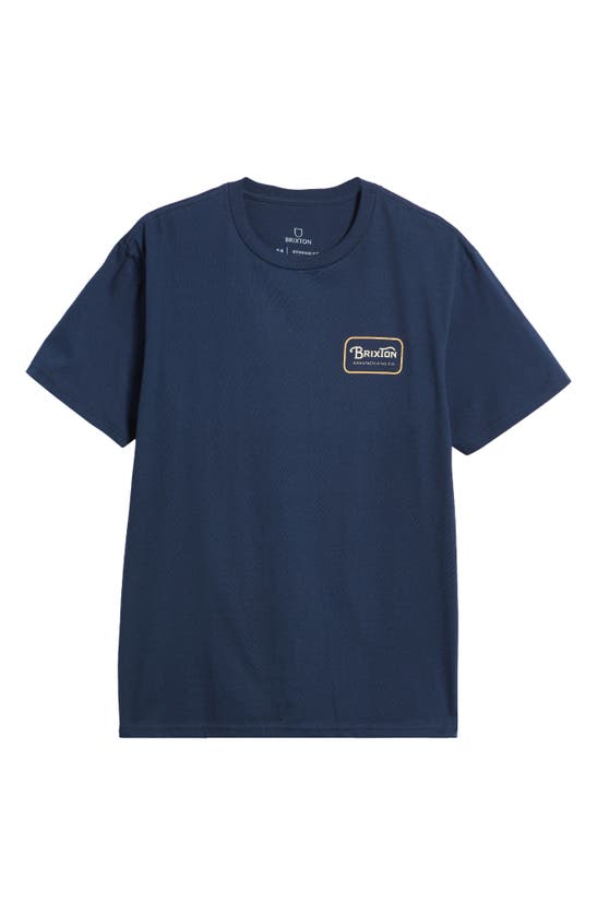 Shop Brixton Grade Logo Graphic T-shirt In Washed Navy/beige/washed Coppe