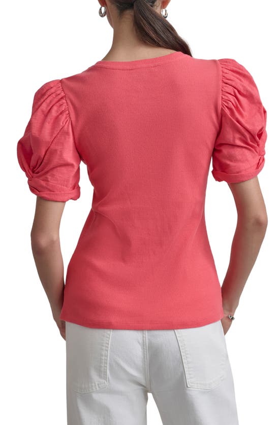 Shop Dkny Twist Sleeve Rib Top In Beach Coral