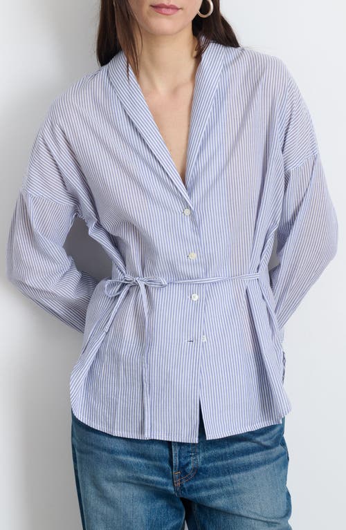 Shop Alex Mill Carla Tie Waist Voile Button-up Shirt In Navy/white