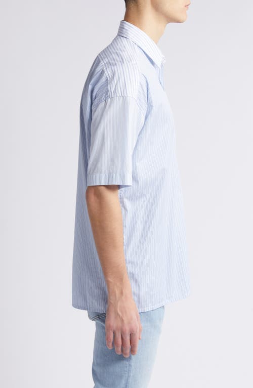 Shop Hugo Boss Boss Drew Mixed Stripe Short Sleeve Button-up Shirt In Light Blue