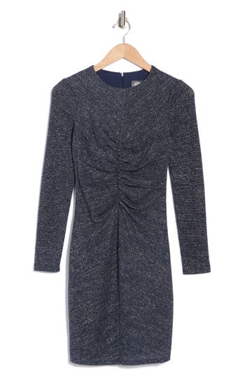 Vince Camuto Metallic Knit Long Sleeve Dress In Navy