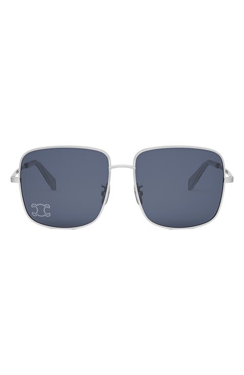 CELINE Rhinestone Triomphe 59mm Square Sunglasses in Shiny Palladium /Blue at Nordstrom