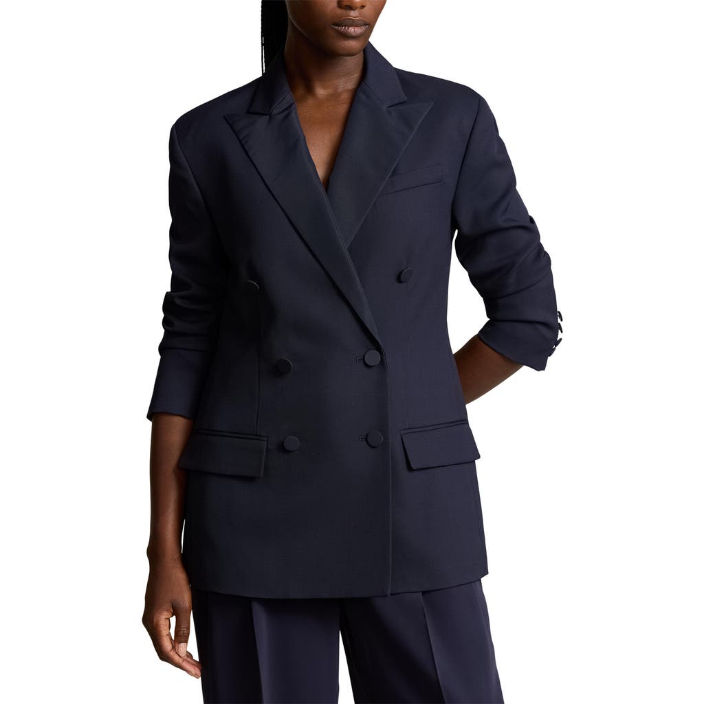 Polo Ralph Lauren Silk-lapel Wool Double-breasted Blazer In Blue