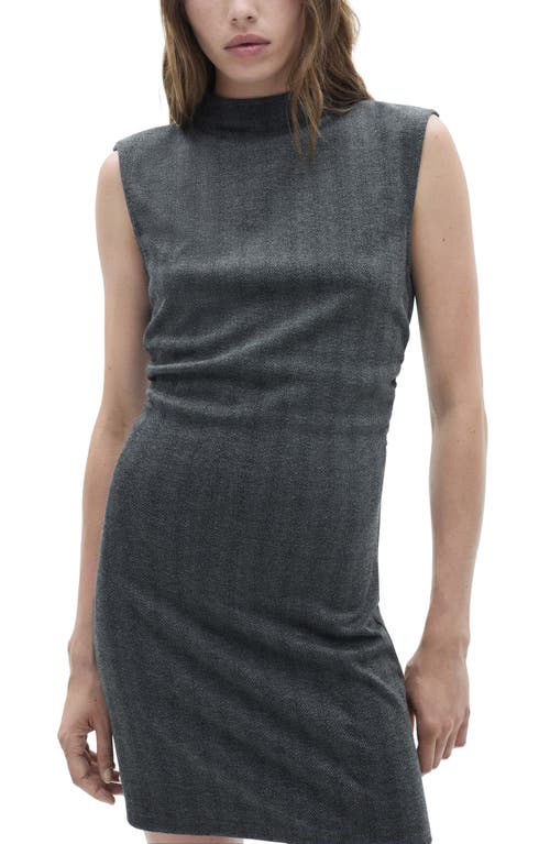 Mango Herringbone Gathered Minidress In Grey