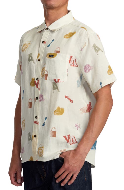 Rvca Artifacts Short Sleeve Linen Blend Button-up Shirt In Natural