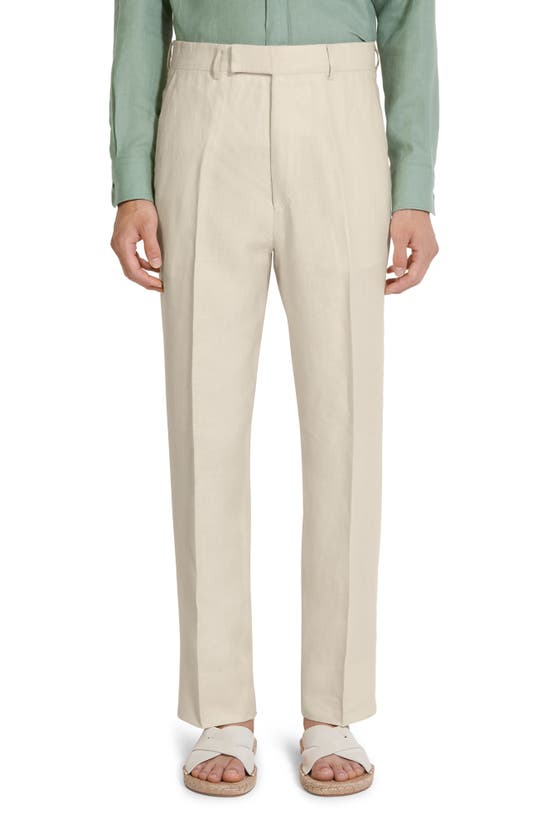 Shop Zegna Oasi Linen Trousers In Iuta Beige