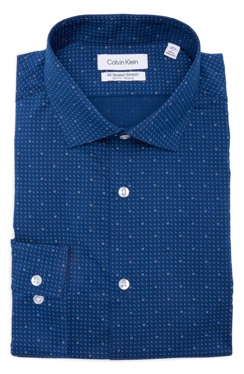 Geometric All-Season Stretch Long Sleeve Slim Fit Dress Shirt