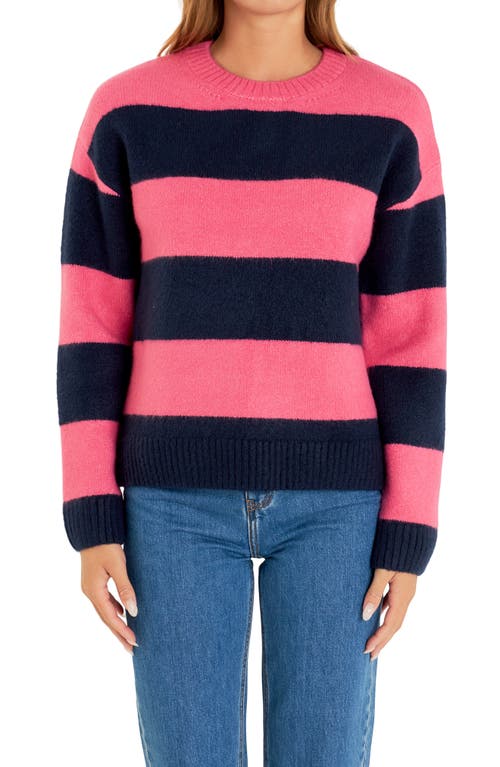 Shop English Factory Bold Stripe Crewneck Sweater In Pink/navy