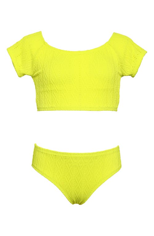 Hobie Kids' Apple Cap Sleeve Two-Piece Swimsuit in Citron at Nordstrom, Size 14