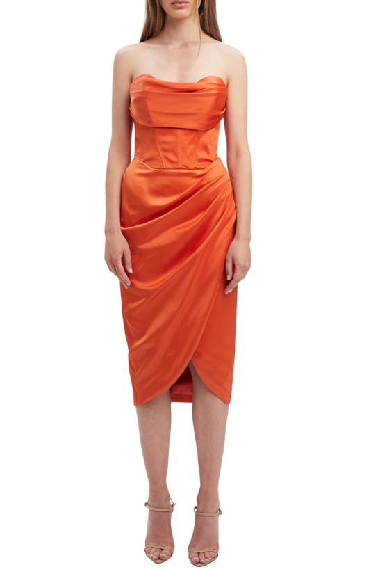 Bardot Juniors Jamila Womens Satin Strapless Midi Dress In Orange Sorbet