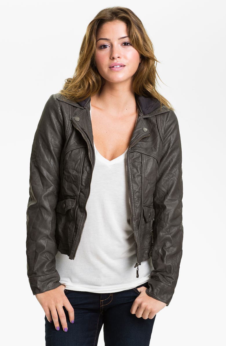 Collection B Faux Leather Jacket with Fleece Hood (Juniors ...