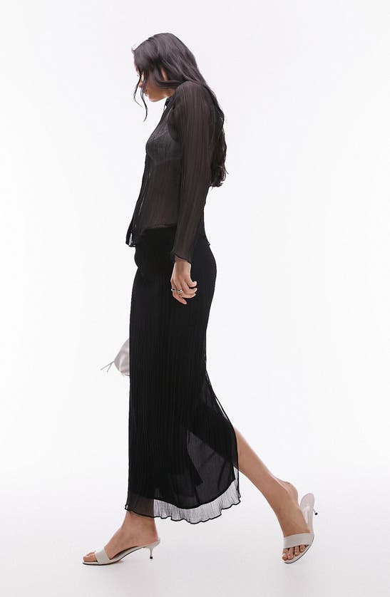 Shop Topshop Plissé Midi Skirt In Black