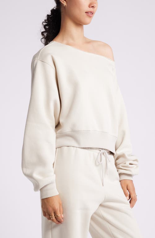 Shop Bp. Fleece Detail Off The Shoulder Sweatshirt In Beige Pumice