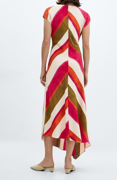 Shop Mango Cherry Stripe Asymmetric Hem Midi Dress In Light Beige